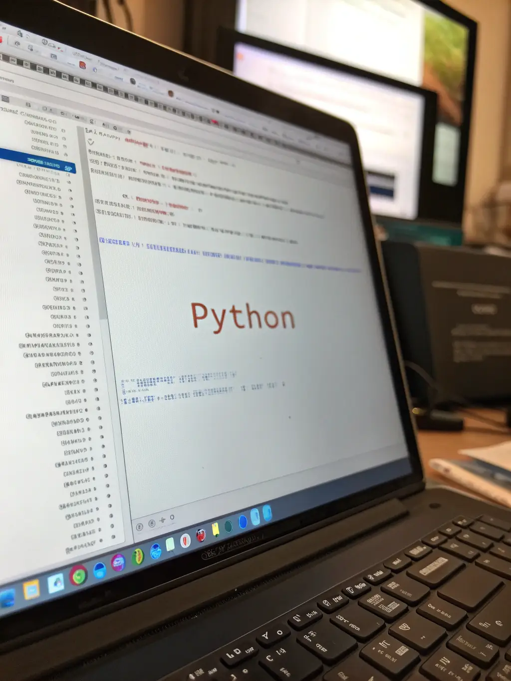 A focused shot of a Python code snippet on a laptop screen, highlighting its readability and versatility, used to showcase the Python bootcamp.